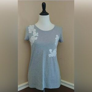 Heather Gray & White Lace Soft Jersey T-Shirt Top DownEast Modcloth Boho Fairy